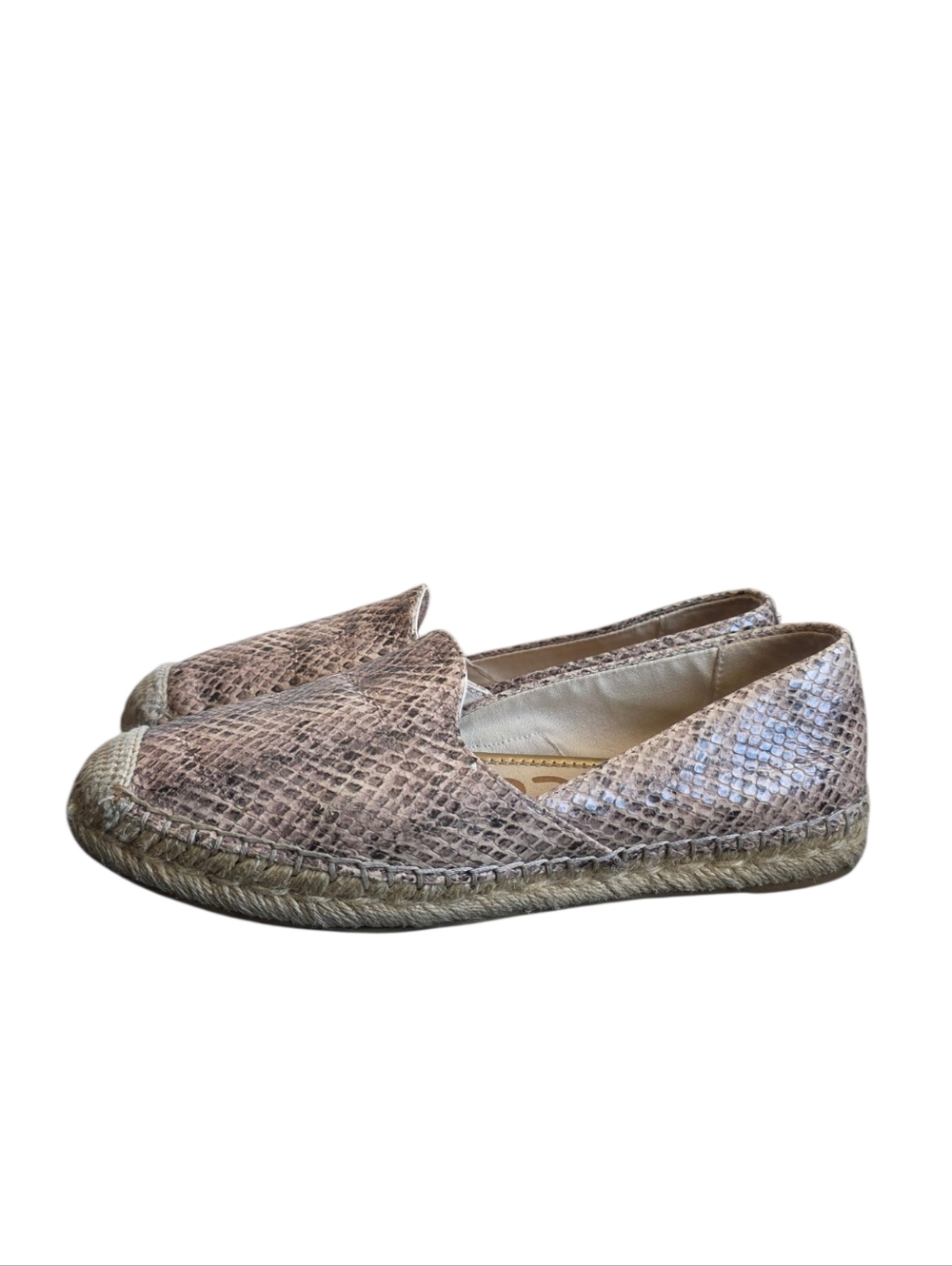 Sam Edelman Kesia Snakeskin Leather Espadrille Flats  Slip On Loafer Neutral 8